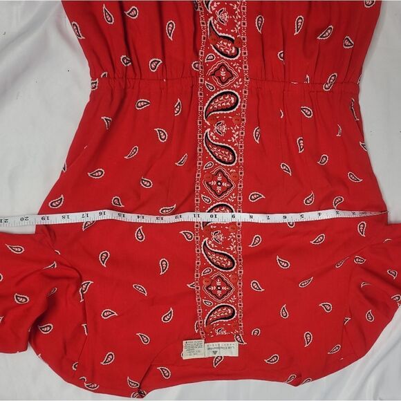 VINTAGE 90s dress Liz Claiborne red bandana print‎ southwestern midi M - Picture 7 of 9